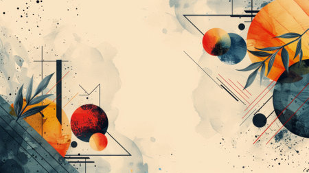 geometric border art, border for a greeting card template made of geometric shapes ovals, rhombuses, and triangles allowing users to add their words or designs creativelyの素材