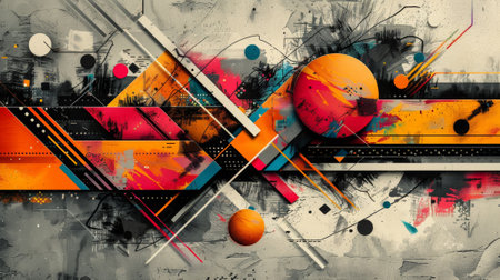 urban graffiti art, contemporary urban art featuring abstract graffiti with intricate geometric shapes and layered patterns, creating a visually captivating aestheticの素材