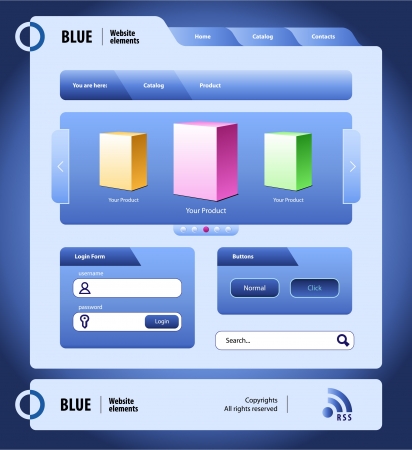 Blue Modern Website Design Elements  Buttons, Form, Slider, Icons, Tab, Menu, Navigation Barのイラスト素材