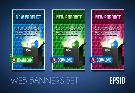 New Product Modern Banners Set  Colored  Blue, Purple, Violet, Green  Showing Products Purchase Button Downloadのイラスト素材