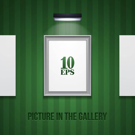 Picture In Metallic Modern Frame On The Green Striped Wall With Lightのイラスト素材