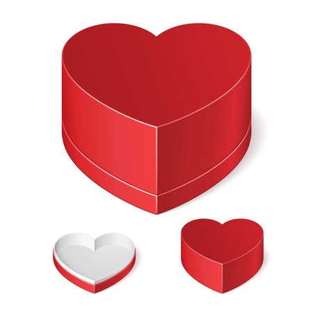 Opened And Closed Valentine s Day Red Gift Candy Box Like Heart Isolated On White Background  Vector EPS10のイラスト素材