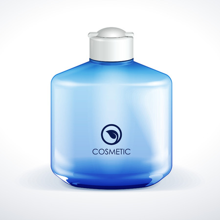 Cosmetic Or Hygiene Blue Glass Bottle Of Gel, Liquid Soap, Lotion, Cream, Shampoo  Vector のイラスト素材
