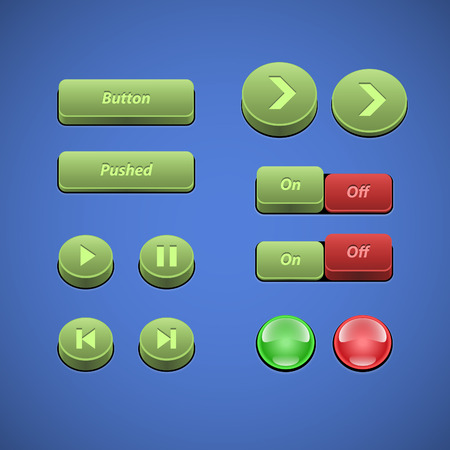 Raised Buttons Green And Red UI Controls Web Elements  Buttons, Switchers, On, Off, Player, Audio, Video  Play, Stop, Next, Pause, Arrows のイラスト素材
