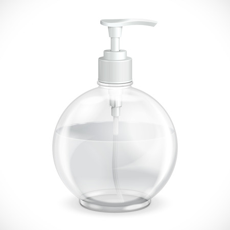 Gel, Foam Or Liquid Soap Dispenser Pump Round Plastic Bottle Transparent White  Ready For Your Design  Product Packing Vector EPS10 のイラスト素材