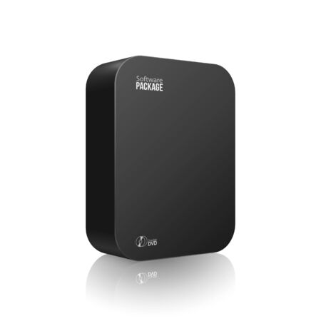 Modern Black Software Package Box With Rounded Corners With DVD Or CD Disk For Your Product. Vector EPS10のイラスト素材