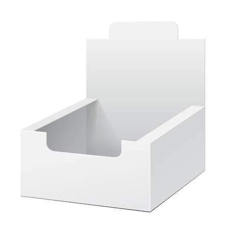 White Holder Box POS POI Cardboard Blank Empty Displays Products On White Background Isolated. Ready For Your Design. Product Packing. Vector EPS10のイラスト素材