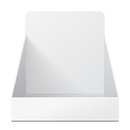 White Holder Box POS POI Cardboard Blank Empty Displays Products On White Background Isolated. Ready For Your Design. Product Packing. Vector EPS10のイラスト素材