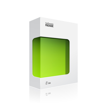 White Modern Software Product Package Box With Green Window For DVD Or CD Disk EPS10のイラスト素材