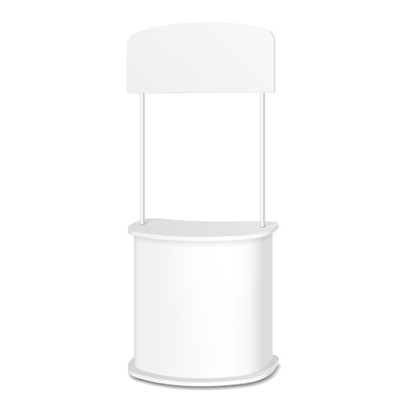 White POS POI Blank Empty Retail Stand Stall Bar Display With Banner. On White Background Isolated. Mock Up Template Ready For Your Design. Product Packing Vector EPS10のイラスト素材