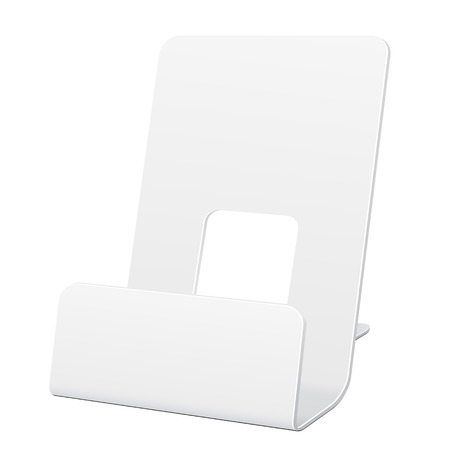 White POS POI Cardboard Blank Empty Show Box Holder For Advertising Fliers, Leaflets Or Products On White Background Isolated. Ready For Your Design. Product Packing.のイラスト素材
