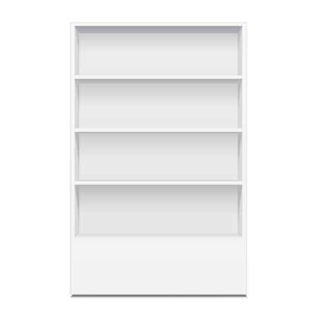 Blank Empty Showcase Display With Retail Shelves. 3D. Front View. Mock Up, Template. Illustration Isolated On White Background. Ready For Your Design. Product Advertising. Vector EPS10のイラスト素材