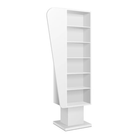 Cardboard Retail Shelves Floor Display Rack For Supermarket Blank Empty. Mock Up. 3D On White Background Isolated. Ready For Your Design. Product Advertising.のイラスト素材