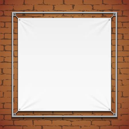 Wall Streamer Vinyl Flex Banner, Fabric, Nylon With Folds. Corners Ropes. Shield. Mock Up, Template. Illustration Isolated On White Background. Ready For Your Design. Product Advertising. Vector EPS10のイラスト素材