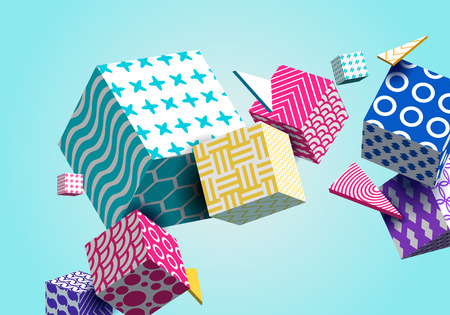 Abstract Geometric Background 3D Colorful Cubes, Triangle. Decorative Poster, Wallpaper, Texture....