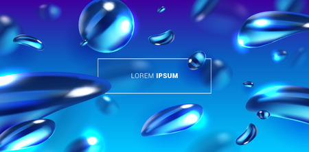 Blue Abstract Bubbles Liquid Fluid Background. Dynamic Creative Beautiful Template For Advertising Poster, Business Card, Placard, Cover, Brochure, Web Design Banner. Vector EPS10のイラスト素材