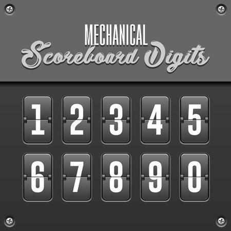 Mechanical Flip Scoreboard Numbers. Countdown. Digital Screen. Board Symbols.のイラスト素材