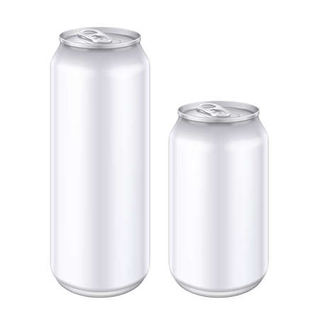 Mockup White Metal Aluminum Beverage Drink Can 500ml, 0,5L. Beer, Soda, Lemonade, Juice, Energy. Mock Up Template Ready For Your Design. Isolated On White Background.のイラスト素材