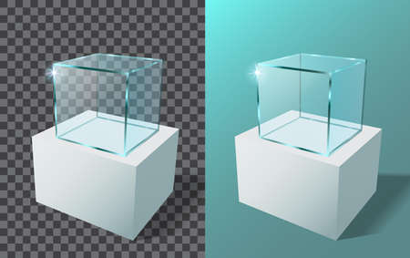 3d vector realistic Empty glass showcaseのイラスト素材