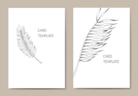 Minimalist tropical romantic wedding invitation card template design in vintage style on white background.のイラスト素材