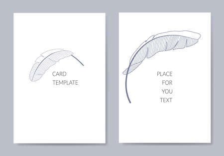 Minimalist invitation wedding banana leaf romantic card template design in vintage style on white background.のイラスト素材