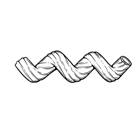 Maltagliati pasta sketch. Doodle outline black and white vintage style macaroni illustration. Hand drawn isolated on white background.のイラスト素材