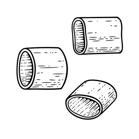 Maltagliati pasta sketch. Doodle outline black and white vintage style macaroni illustration. Hand drawn isolated on white background.のイラスト素材