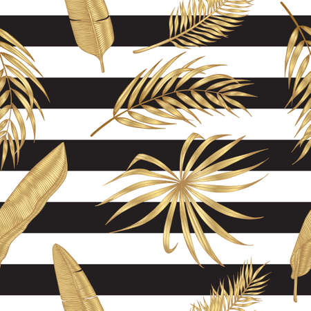Luxury golden tropical leaves seamless pattern. Elegant exotic decoration for cosmetics, spa, perfume, health care productsのイラスト素材