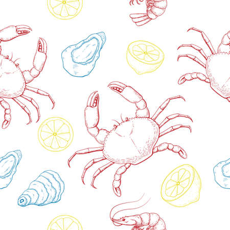 Sea food color line seamless patternのイラスト素材