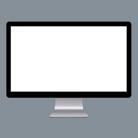 Computer display with empty mockup white screen against grey background for your information or...