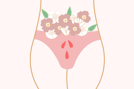 Womens panties with flowers. Vector illustration in flat style.のイラスト素材