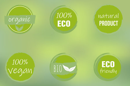 Set of vector eco icons or isolated environmental signs. Bio, organic, recycled, vegan, natural product. Vector illustrationのイラスト素材