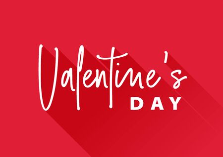 Valentines Day romantic greeting card, typography poster with text and hearts. Happy Valentines Day hand drawn brush lettering. Happy Valentines Day on red backgroundのイラスト素材