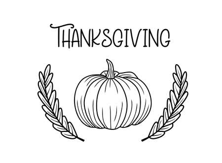 Thanksgiving. Hand drawn lettering for Thanksgiving Day. Vector pumpkin illustration isolated on a white background. Thanksgiving design.のイラスト素材
