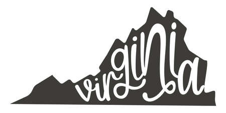 Virginia. Silhouette state. Virginia map with text script. Vector outline Isolated illustratuon on a white background. Virginia state map for poster, banner, t-shirt, tee.のイラスト素材