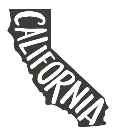 CALIFORNIA. Vector silhouette state. California map with text script. Vector outline Isolated illustratuon on a white background. California shape state map for poster, banner, t-shirt, tee.のイラスト素材