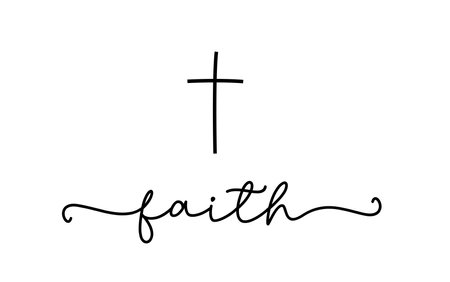 Faith. Christian cross vector icon symbol. Lettering typography quote. Poster religious word faith. Modern design frame. Vector text illustration. Wall art sign bedroom, wall decor poster.のイラスト素材