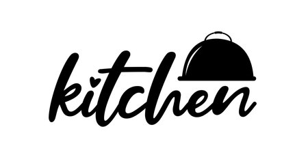 Kitchen. Vector . Design for poster, flyer, banner, menu cafe. Hand drawn calligraphy quote text. Typography kitchen icon. Signboard kitchen word.のイラスト素材