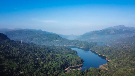 Forest with a river in Sri Lanka from the height of bird flightの写真素材