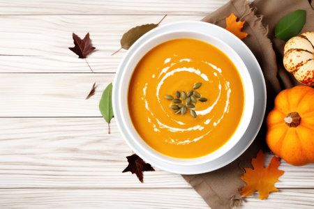 Pumpkin soup in a bowl. Thanksgiving dinner.の素材
