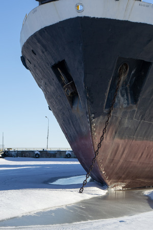 Cargo ship at the port in the winter parkingの写真素材