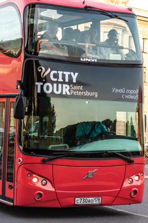 Saint Petersburg, Russia - 20 July 2019. double-decker tourist bus with touristsのeditorial素材