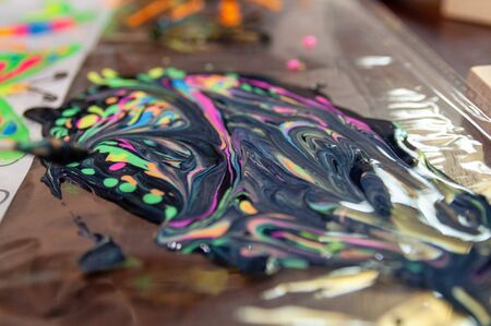 a lot of mixed different acrylic paintsの写真素材
