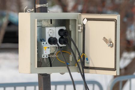 metal box to connect electrical equipment on the street during mass eventsの写真素材