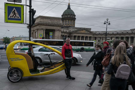 pedicab on the square in front of kazan cathedralのeditorial素材