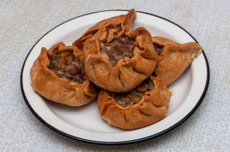 pies with meat filling on a plate. High quality photoの写真素材