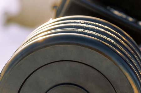 weights for weightlifting on the outdoor sports ground. High quality photoの写真素材