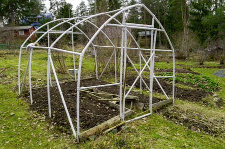 greenhouse frame on a garden plotの写真素材