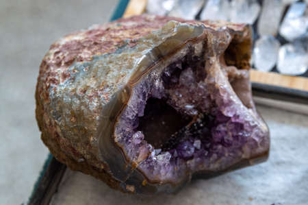 amethyst geode on the table. High quality photo