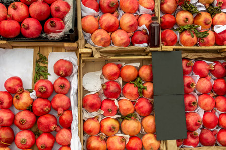 ripe pomegranate in a box. High quality photo